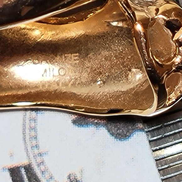 Signed Milor Bronze Italy Gold Elegant Cat Panther Head Ring Size 7 - Picture 7 of 11